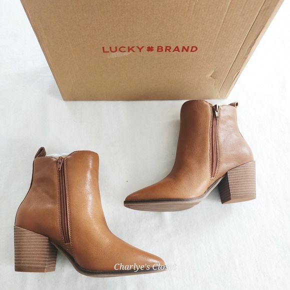 Lucky Brand LK-Bidelia Saddle Leather Block Heel Ankle Booties 6.5M NWB - Picture 1 of 6